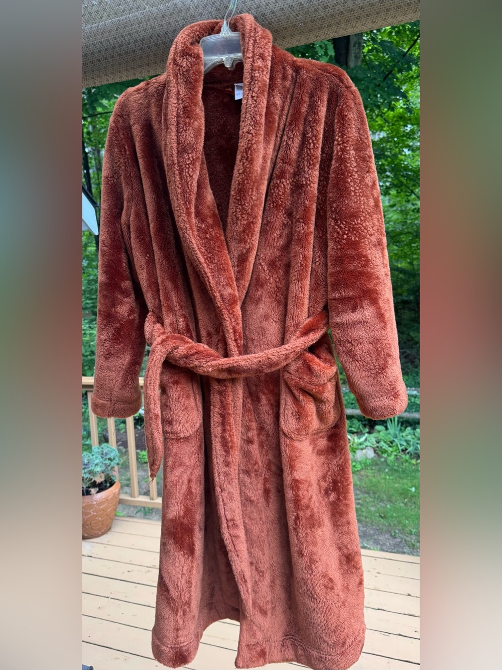 stars above Deep Rust Plush Shawl-Collar Robe with Belt